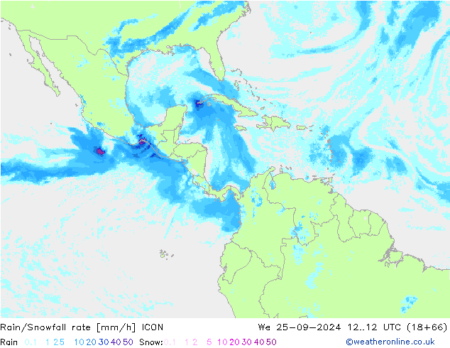 Rain/Snowfall rate ICON mer 25.09.2024 12 UTC