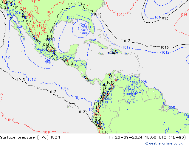 Presión superficial ICON jue 26.09.2024 18 UTC