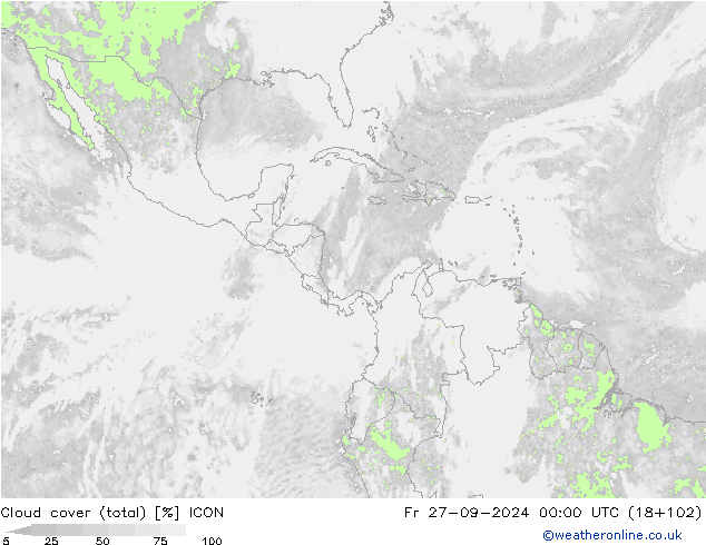 Bewolking (Totaal) ICON vr 27.09.2024 00 UTC