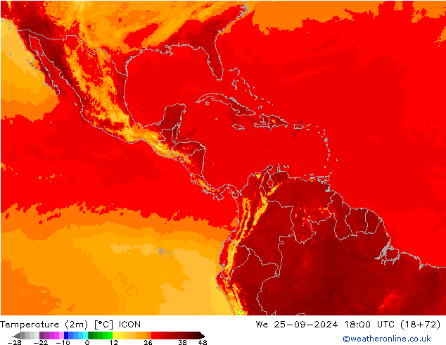 mapa temperatury (2m) ICON śro. 25.09.2024 18 UTC