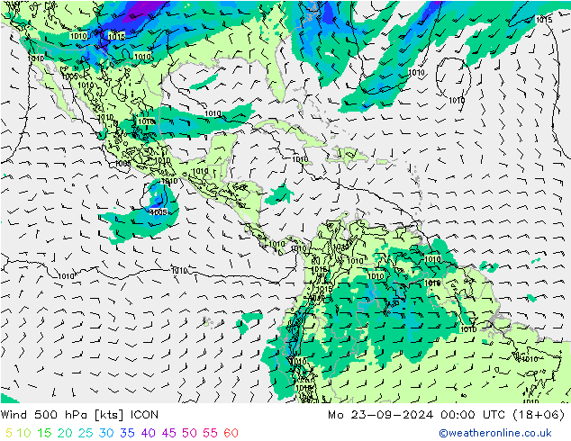 Vento 500 hPa ICON Seg 23.09.2024 00 UTC