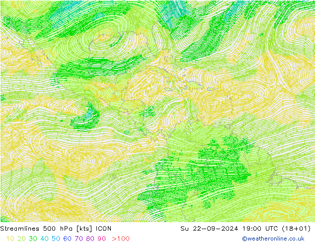  500 hPa ICON  22.09.2024 19 UTC