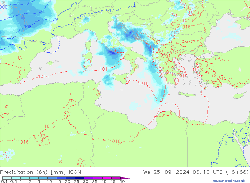 Nied. akkumuliert (6Std) ICON Mi 25.09.2024 12 UTC