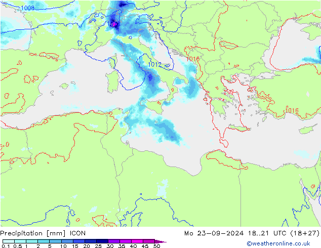 Precipitation ICON Mo 23.09.2024 21 UTC