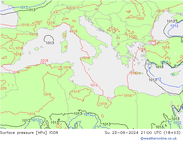 Atmosférický tlak ICON Ne 22.09.2024 21 UTC