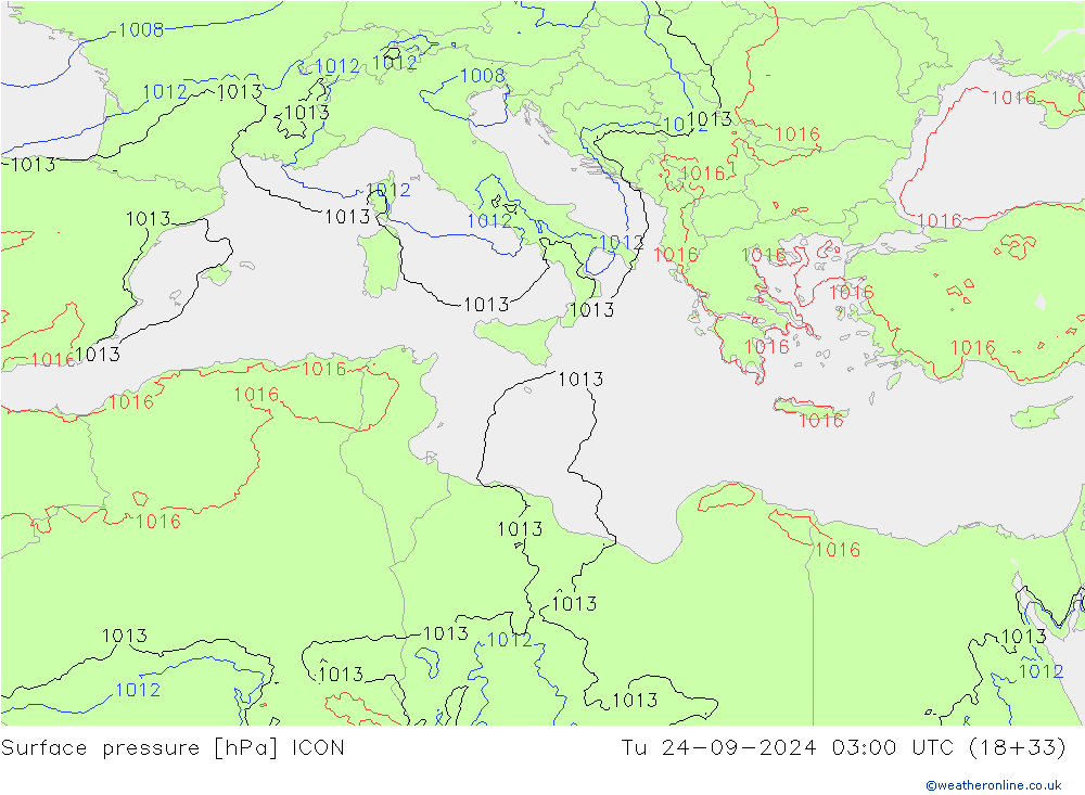 ciśnienie ICON wto. 24.09.2024 03 UTC