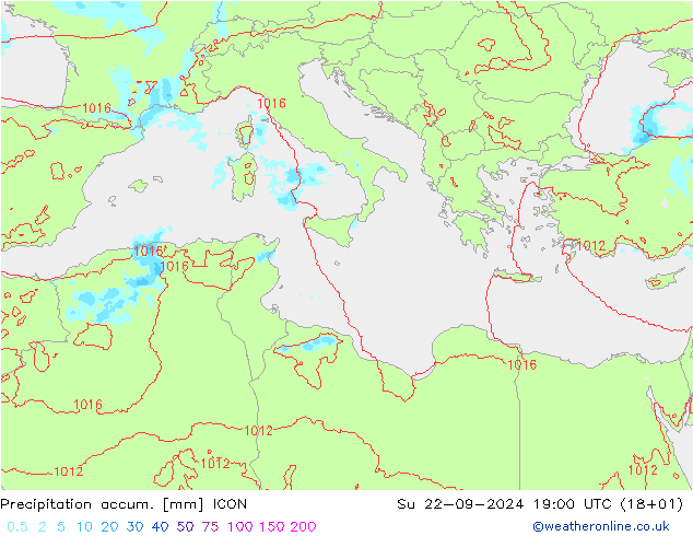 Precipitación acum. ICON dom 22.09.2024 19 UTC