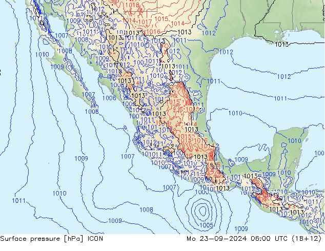 Atmosférický tlak ICON Po 23.09.2024 06 UTC