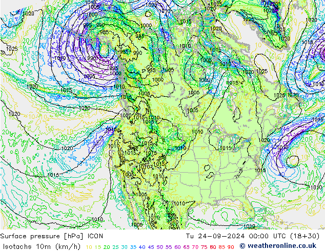 Isotachs (kph) ICON  24.09.2024 00 UTC