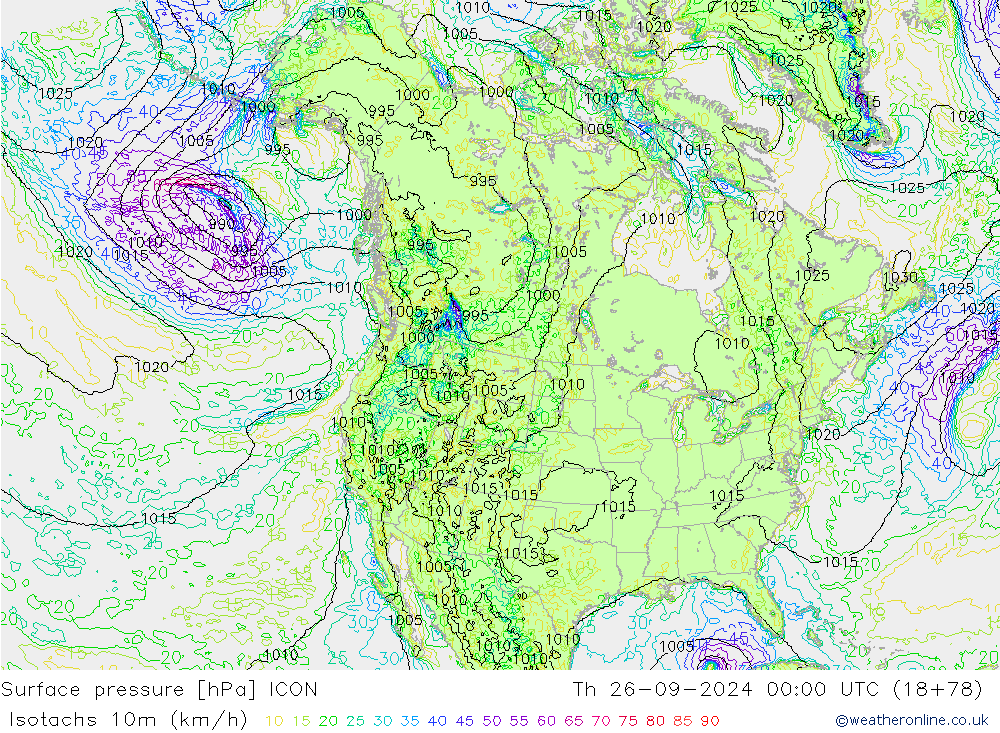 Eşrüzgar Hızları (km/sa) ICON Per 26.09.2024 00 UTC