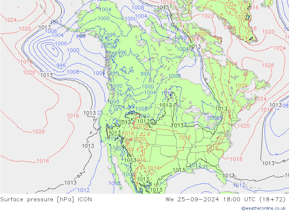 Surface pressure ICON We 25.09.2024 18 UTC