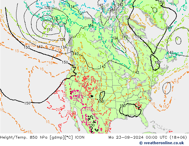 Height/Temp. 850 hPa ICON Seg 23.09.2024 00 UTC