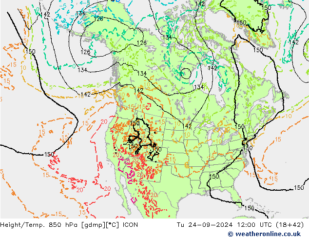 Height/Temp. 850 hPa ICON  24.09.2024 12 UTC