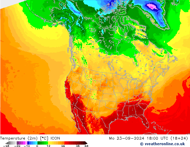 Temperatura (2m) ICON Seg 23.09.2024 18 UTC