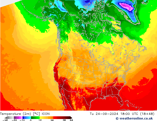 Temperaturkarte (2m) ICON Di 24.09.2024 18 UTC