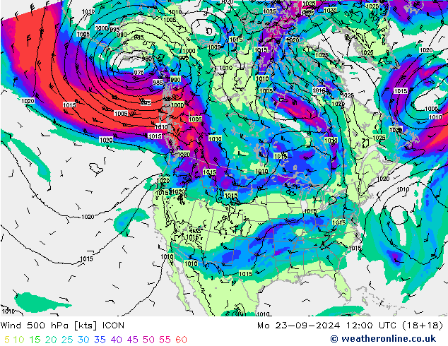 Vento 500 hPa ICON lun 23.09.2024 12 UTC