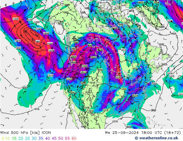 Wind 500 hPa ICON We 25.09.2024 18 UTC