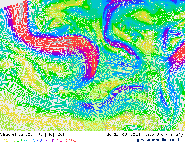 Streamlines 300 hPa ICON Mo 23.09.2024 15 UTC