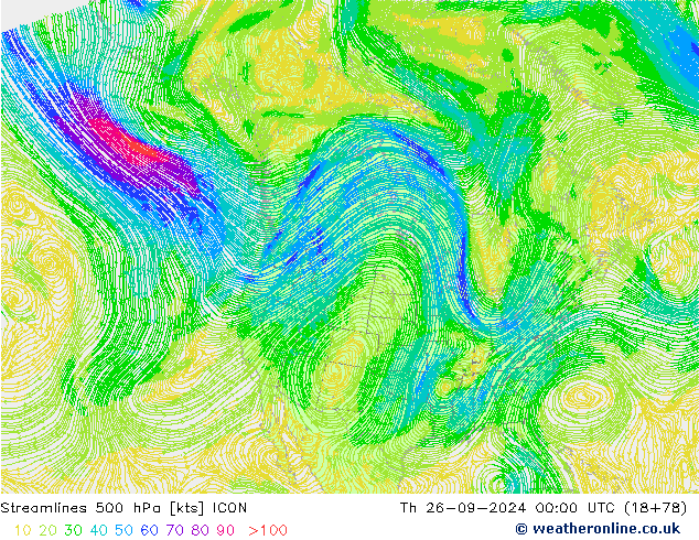 Streamlines 500 hPa ICON Th 26.09.2024 00 UTC