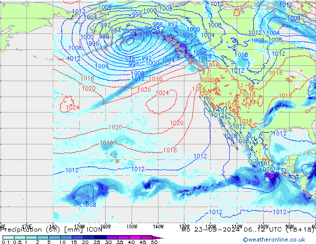 осадки (6h) ICON пн 23.09.2024 12 UTC