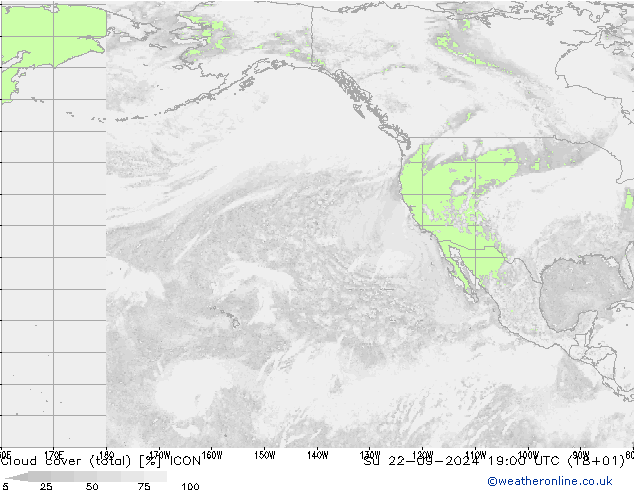 Cloud cover (total) ICON Su 22.09.2024 19 UTC