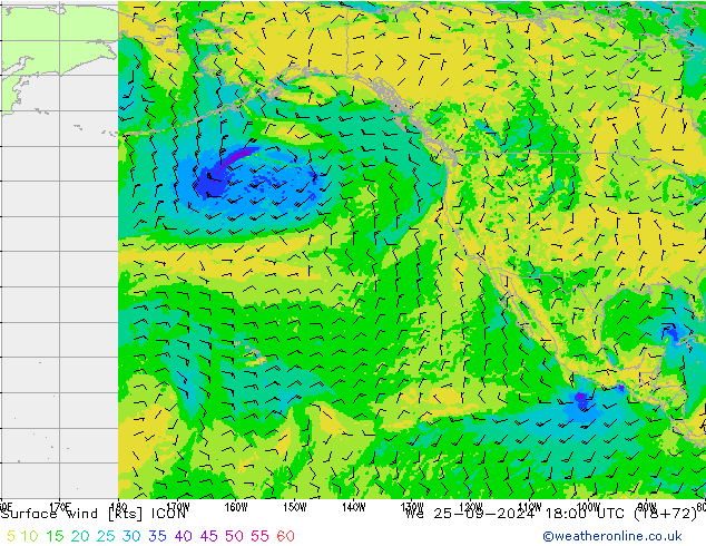 wiatr 10 m ICON śro. 25.09.2024 18 UTC