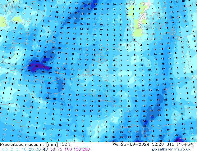 Precipitation accum. ICON We 25.09.2024 00 UTC