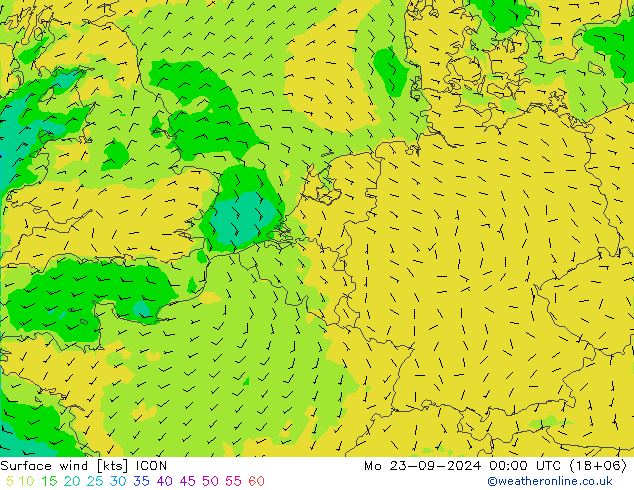 Surface wind ICON Po 23.09.2024 00 UTC