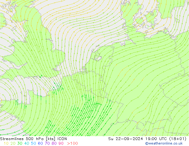 Linha de corrente 500 hPa ICON Dom 22.09.2024 19 UTC