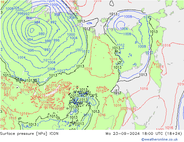 Surface pressure ICON Mo 23.09.2024 18 UTC