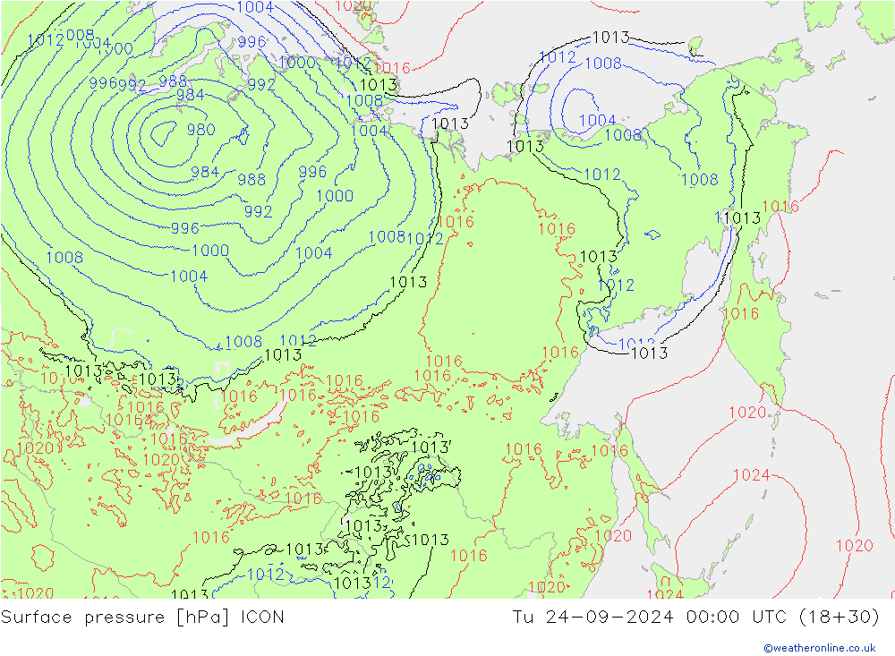 Luchtdruk (Grond) ICON di 24.09.2024 00 UTC