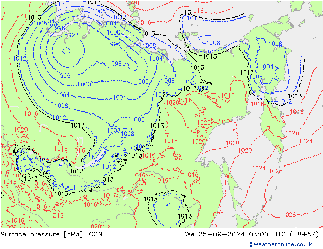 Luchtdruk (Grond) ICON wo 25.09.2024 03 UTC