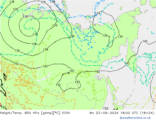 Height/Temp. 850 hPa ICON Seg 23.09.2024 18 UTC