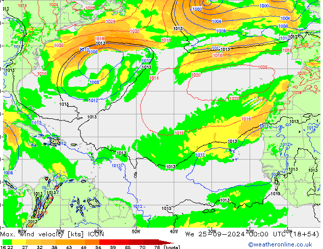 Maks. Rüzgar Hızı ICON Çar 25.09.2024 00 UTC