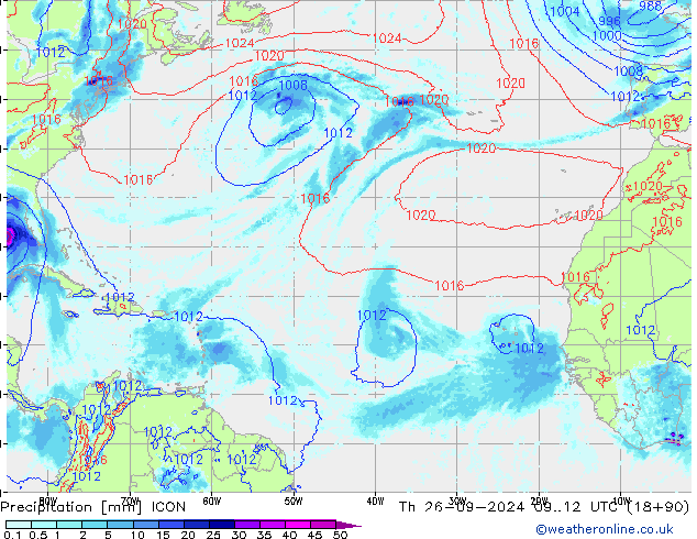 осадки ICON чт 26.09.2024 12 UTC