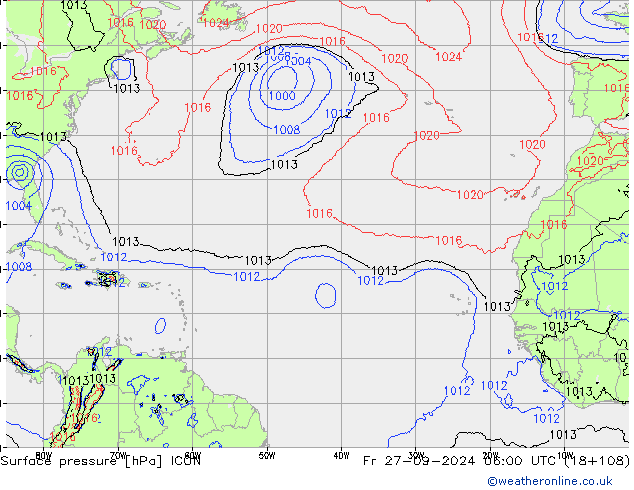 Surface pressure ICON Fr 27.09.2024 06 UTC