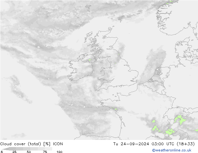 Wolken (gesamt) ICON Di 24.09.2024 03 UTC