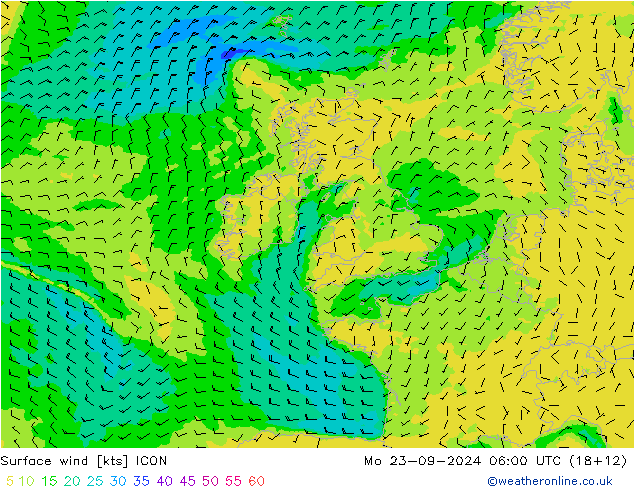 Wind 10 m ICON ma 23.09.2024 06 UTC