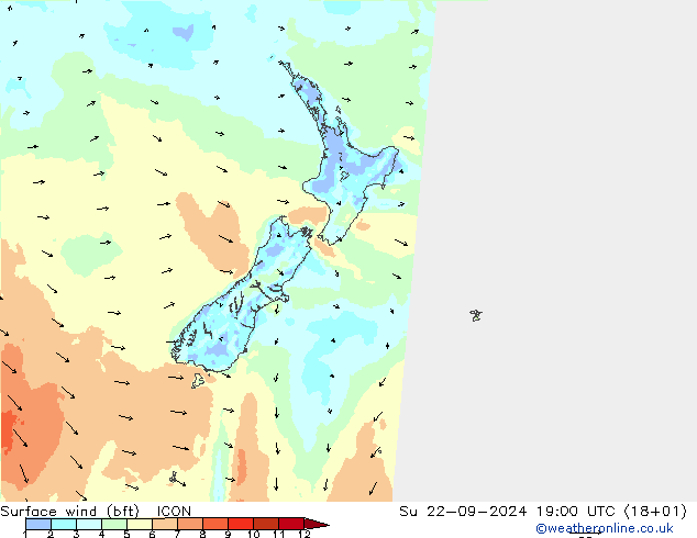 Surface wind (bft) ICON Ne 22.09.2024 19 UTC