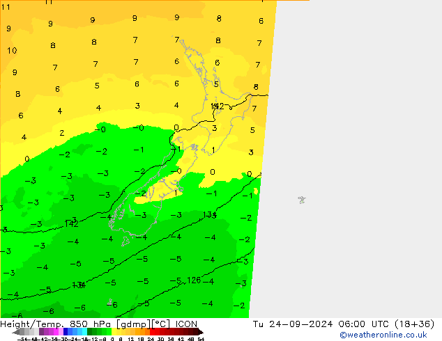 Height/Temp. 850 hPa ICON Tu 24.09.2024 06 UTC