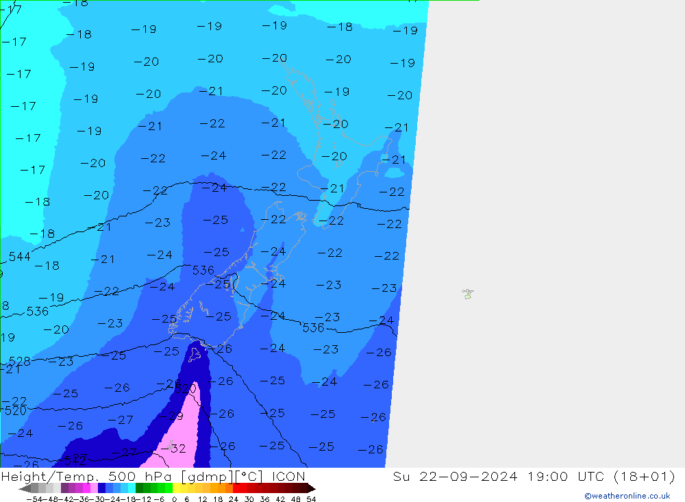 Height/Temp. 500 hPa ICON Su 22.09.2024 19 UTC