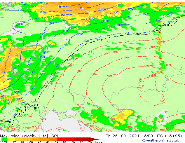 Max. wind snelheid ICON do 26.09.2024 18 UTC