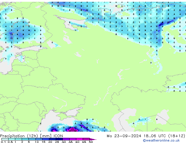 Precipitazione (12h) ICON lun 23.09.2024 06 UTC