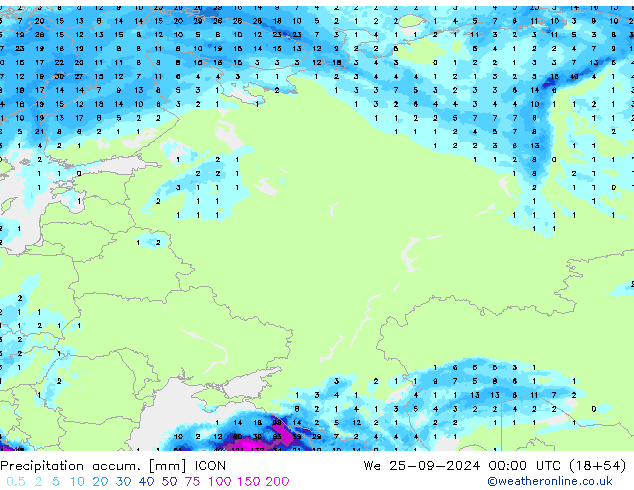 Precipitation accum. ICON We 25.09.2024 00 UTC