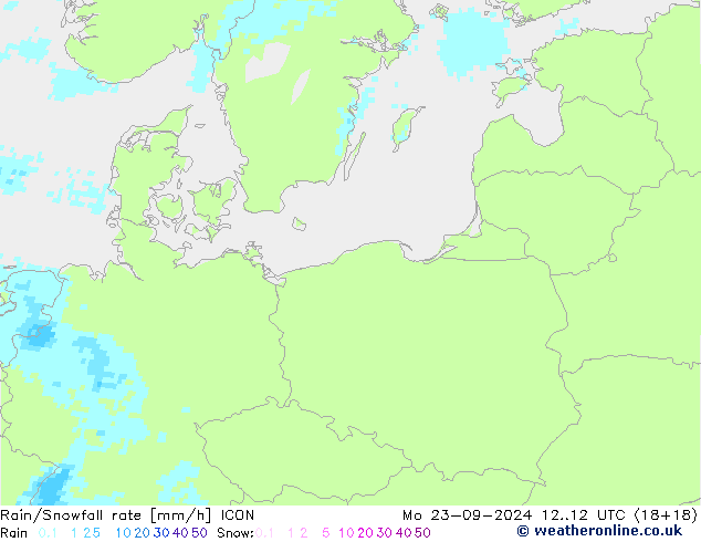 Rain/Snowfall rate ICON lun 23.09.2024 12 UTC