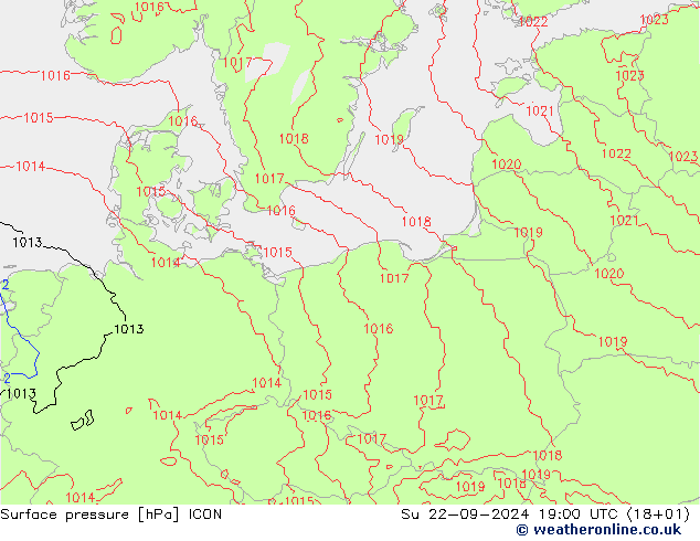 Atmosférický tlak ICON Ne 22.09.2024 19 UTC