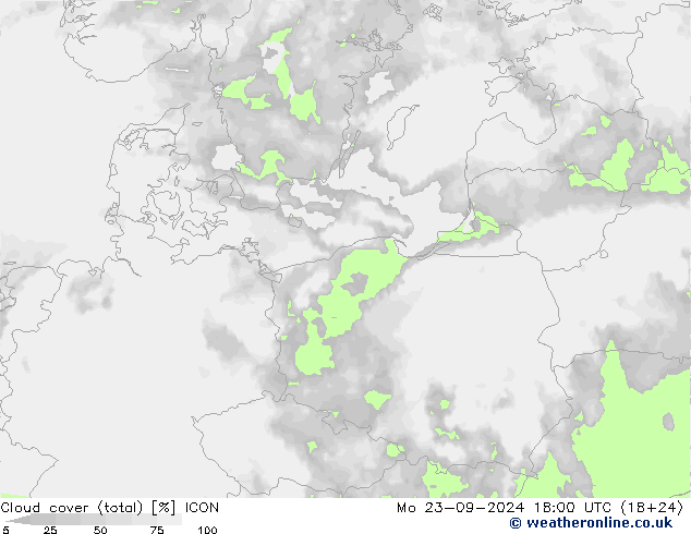 zachmurzenie (suma) ICON pon. 23.09.2024 18 UTC