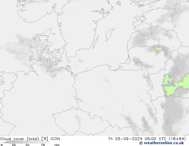 nuvens (total) ICON Qui 26.09.2024 06 UTC