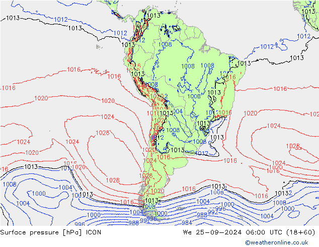 Yer basıncı ICON Çar 25.09.2024 06 UTC