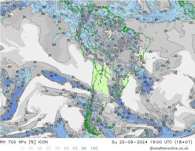 RH 700 hPa ICON Su 22.09.2024 19 UTC